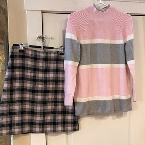 ❄️Talbots Pink & Gray Wool skirt and Knit Sweater SET! Skirt Sz 6 Sweater Sz S
